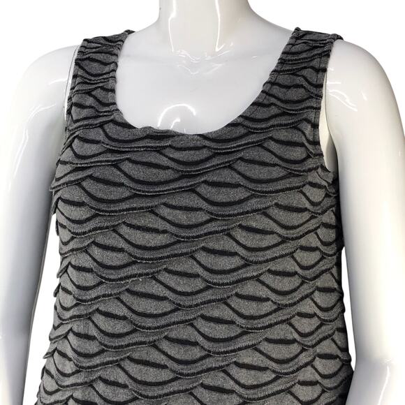 Chalet Et Ceci Womens Size M Dress Tank Scalloped Textured Black Gray USA Made - Picture 2 of 15